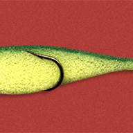 Рыбка Поролоновая Контакт 10см на двойнике желто-зелен.  (20шт) 
