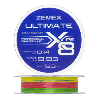 Шнур плетеный Zemex Ultimate X8 0,14мм 150м (multicolor)