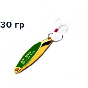 Блесна GT-BIO Super Bevel c мухой, 7.1см, 30гр, золото  с зеленым