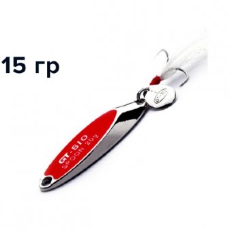 Блесна GT-BIO Super Bevel c мухой, 5.7см, 15гр, серебро с красным